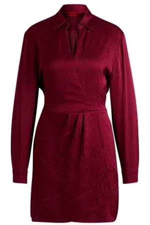 HUGO BOSS Wrap-front shirt dress in crushed satin