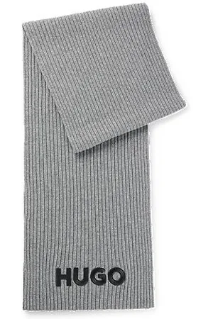 HUGO BOSS Ribbed scarf in virgin wool with embroidered logo