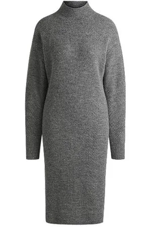 HUGO BOSS Long-sleeved relaxed-fit dress with mixed ribbing