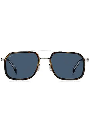 HUGO BOSS Layered-effect sunglasses in Havana acetate and steel