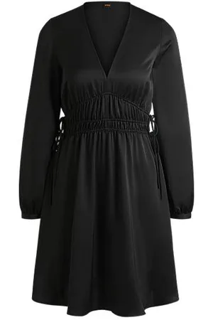 HUGO BOSS V-neck satin dress with gathered waist details