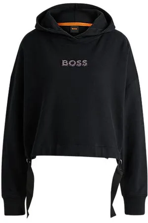 HUGO BOSS Cotton-terry hoodie with crystal-studded logo