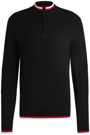 HUGO BOSS Zip-neck sweater with contrast tipping