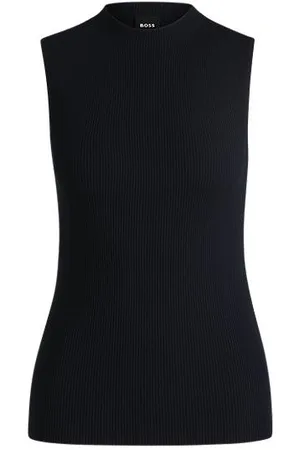 HUGO BOSS Sleeveless mock-neck top in ribbed fabric