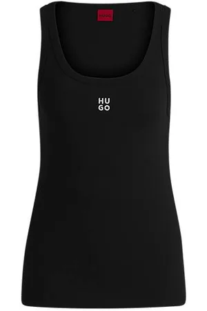 HUGO BOSS Ribbed cotton-blend tank top with embroidered stacked logo