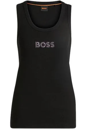 HUGO BOSS Ribbed stretch-cotton tank top with crystal logo badge