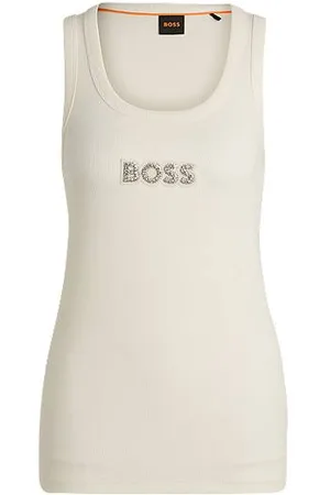 HUGO BOSS Ribbed stretch-cotton tank top with crystal logo badge