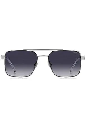 HUGO BOSS Double-bridge sunglasses in grey-tone metal