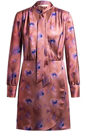 HUGO BOSS Wrap-front dress with butterfly print and button cuffs