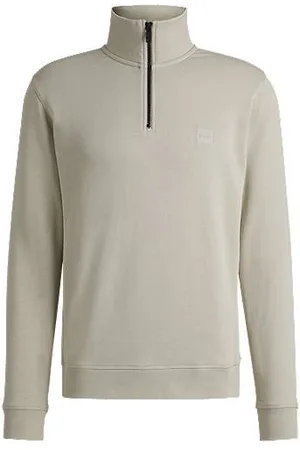 HUGO BOSS Zip-neck sweatshirt in cotton terry with logo patch