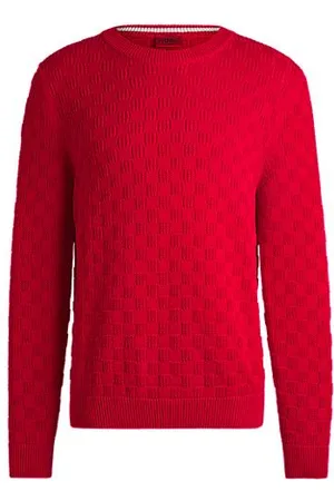 HUGO BOSS Cotton relaxed-fit sweater with jacquard pattern