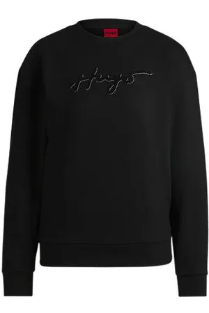 HUGO BOSS Cotton-terry sweatshirt with flock print and rhinestones