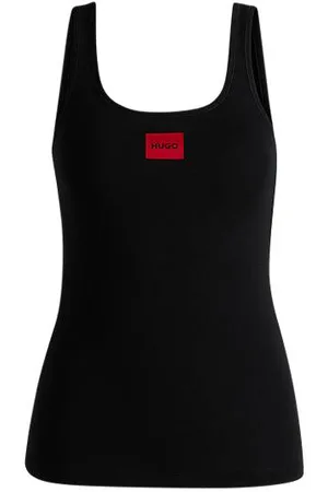 HUGO BOSS Stretch-cotton jersey vest with red logo patch