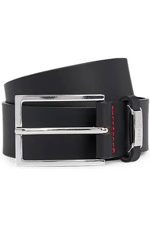 HUGO BOSS Buffalo-leather belt with logo keeper and polished hardware