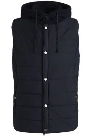 HUGO BOSS Hooded gilet in wool with down-blend front panel