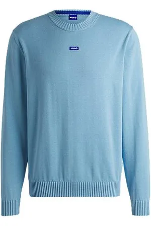 HUGO BOSS Knitted-cotton sweater with blue logo label