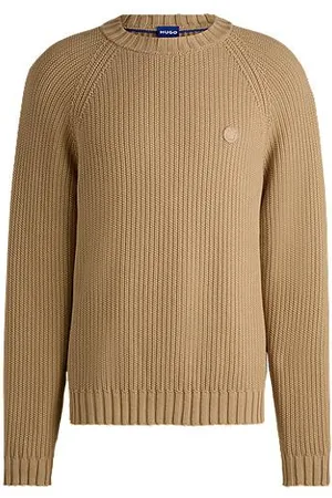 HUGO BOSS Ribbed-cotton sweater with logo badge