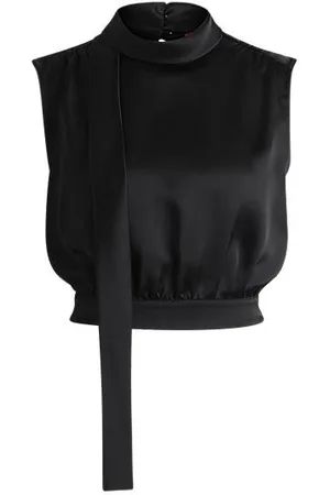 HUGO BOSS Sleeveless satin top with collar detail