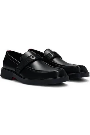 HUGO BOSS Leather loafers with branded riptape strap
