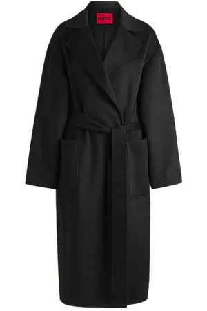 HUGO BOSS Oversized-fit coat with tie-up belt
