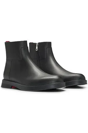 HUGO BOSS Leather zip-up half boots with stitching details