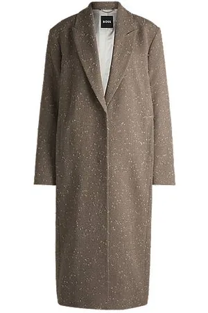 HUGO BOSS Herringbone-tweed coat with concealed closure in wool blend