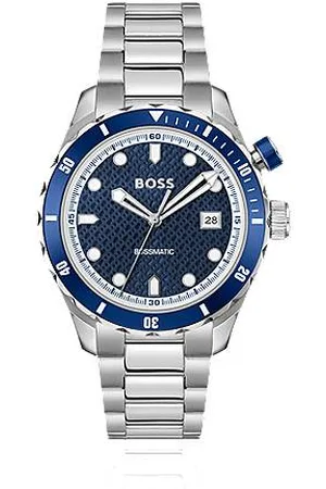 HUGO BOSS Tone automatic watch with blue monogram-textured dial - Ramadan Edit