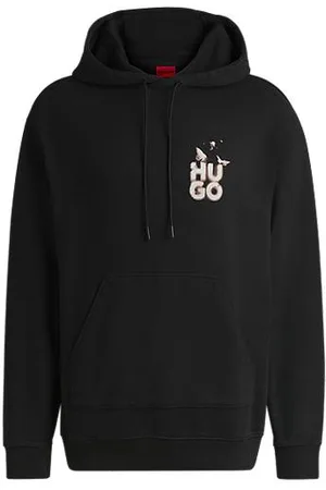 HUGO BOSS Relaxed-fit hoodie in French terry with seasonal artwork