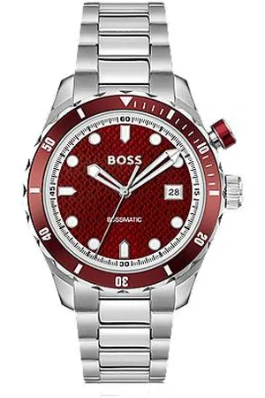 HUGO BOSS Tone automatic watch with red monogram-textured dial
