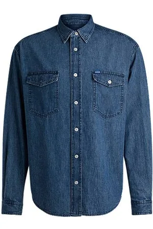 HUGO BOSS Loose-fit shirt in blue cotton denim
