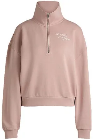 HUGO BOSS Cotton-terry zip-neck sweatshirt with slogan