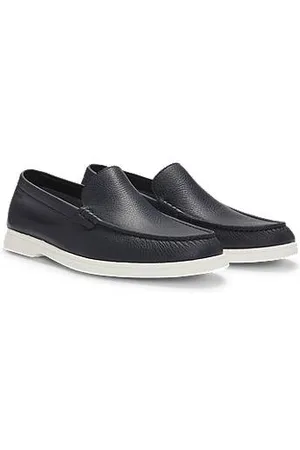HUGO BOSS Tumbled-leather moccasins with logo detail