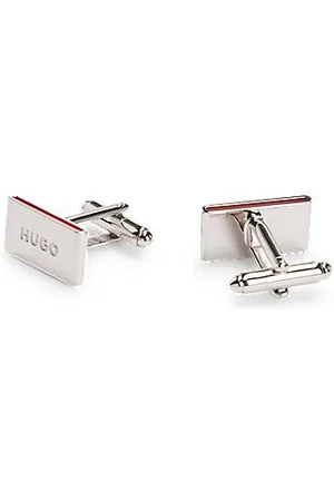 HUGO BOSS Logo cufflinks in polished brass with red accents