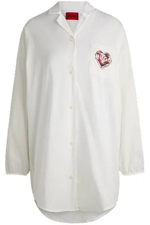 HUGO BOSS Cotton-poplin night shirt with heart logo print