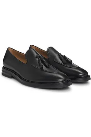 HUGO BOSS Italian leather loafers with tassel trim