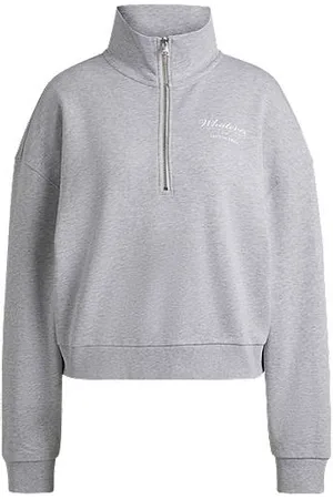 HUGO BOSS Cotton-terry zip-neck sweatshirt with slogan