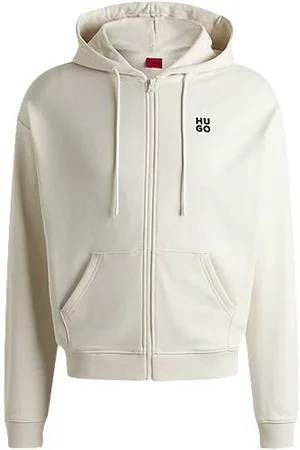 HUGO BOSS Cotton-terry zip-up hoodie with stacked logo