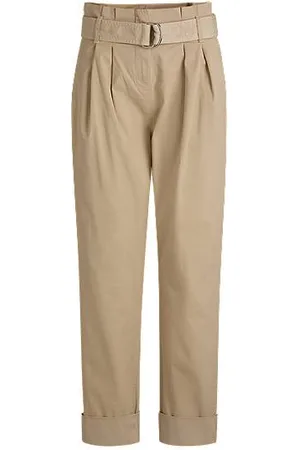 HUGO BOSS Paperbag trousers in stretch-cotton twill