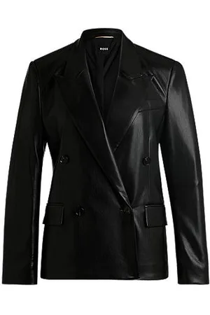 HUGO BOSS Regular-fit double-breasted blazer in faux leather