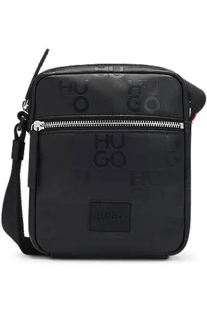 HUGO BOSS Faux-leather reporter bag with stacked-logo pattern