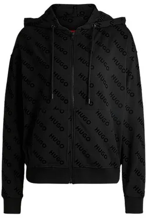 HUGO BOSS Jersey zip-up hoodie with flock-print logos