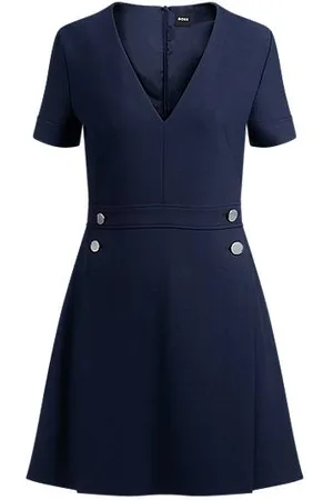 HUGO BOSS V-neck bodycon business dress with tone-on-tone buttons