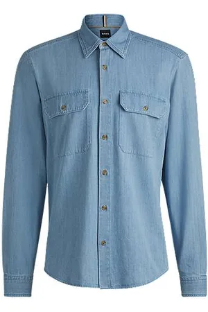 HUGO BOSS Regular-fit shirt in blue cotton denim - Ramadan Edit