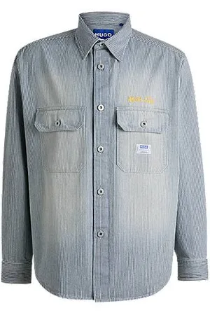 HUGO BOSS Oversized-fit shirt in striped washed denim