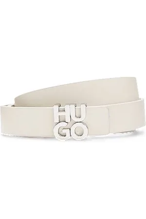 HUGO BOSS Italian-leather belt with stacked-logo buckle