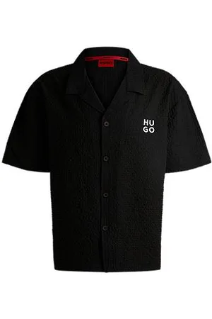 HUGO BOSS Regular-fit shirt in waffle fabric with embroidered logo