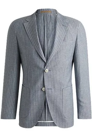 HUGO BOSS Slim-fit blazer in striped virgin wool and linen