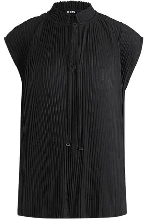 HUGO BOSS Sleeveless active top in stretch fabric with plissé pleats