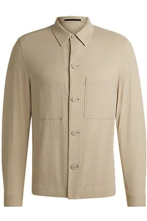 HUGO BOSS Relaxed-fit overshirt in stretch seersucker