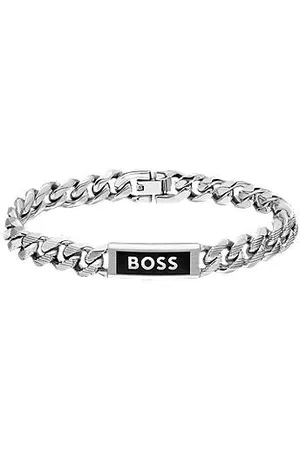 HUGO BOSS Silver-tone chain cuff with logo plate